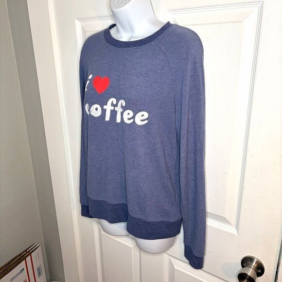 Grayson Threads Blue Graphic Print I Love Coffee Sweatshirt Soft Blue Red S - Picture 4 of 11